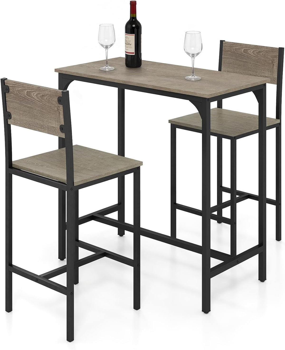 GIANTEX 3-Piece Bar Table and Chair Set with 2 Counter Height Bar Stools, Breakfast Nook Table Set for Small Space, Dinette, Pub, Kitchen, Apartment, Restaurant, Dining Table Set for 2 (Grey)