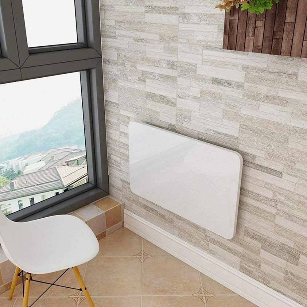 Wall Mounted Folding Table,White Floating Desk for Small Spaces,Stainless Ste...