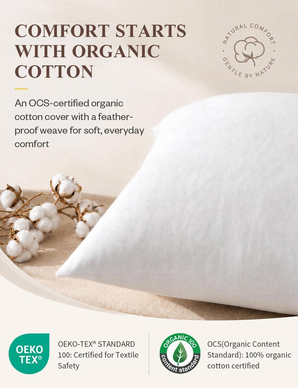 Soft Feather Throw Pillow Inserts, 20 x 20 Inches, Set of 2
