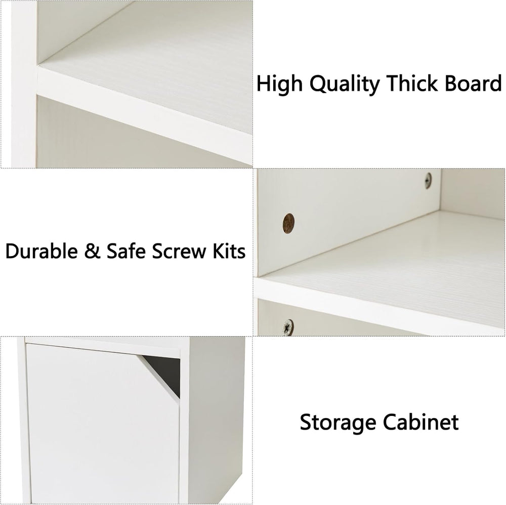 IBUYKE 6 Tier Narrow Bookcase with Doors,Display Bookshelf,White WBC001W