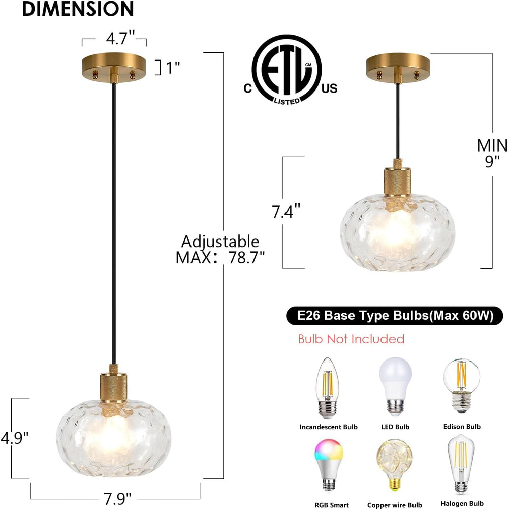 Glass Pendant Lights Kitchen Island 8 Inch Adjustable Pendant Light Fixtures ...