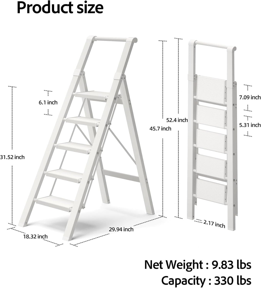 5 Step Ladder Foldable, Lightweight Aluminum Step Stool