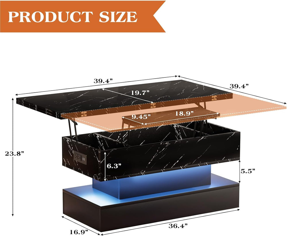 SYESWAY 39.4" Lift Top Coffee Table with Charging Station Black