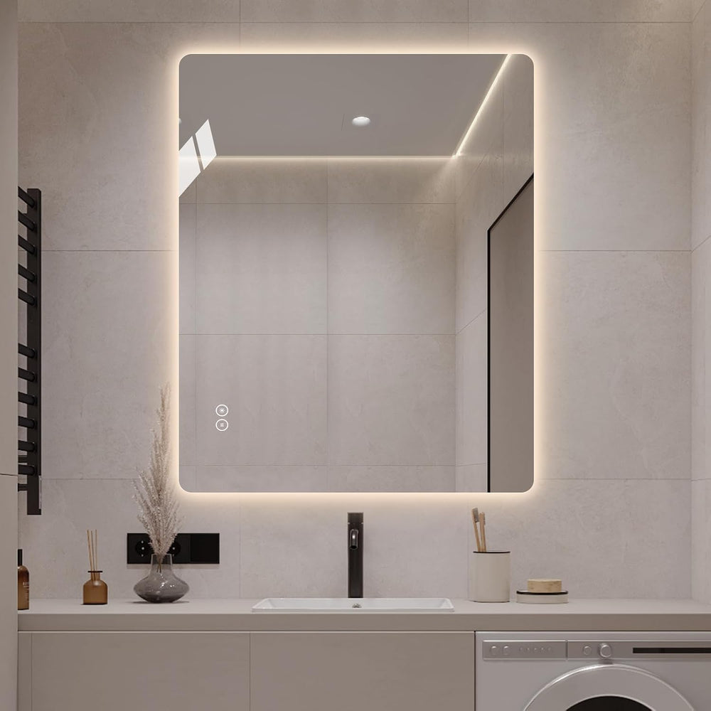 LAIYA 30 x 24 Inch Rectangular LED Bathroom Mirror, 24V Dimmable & Anti-Fog