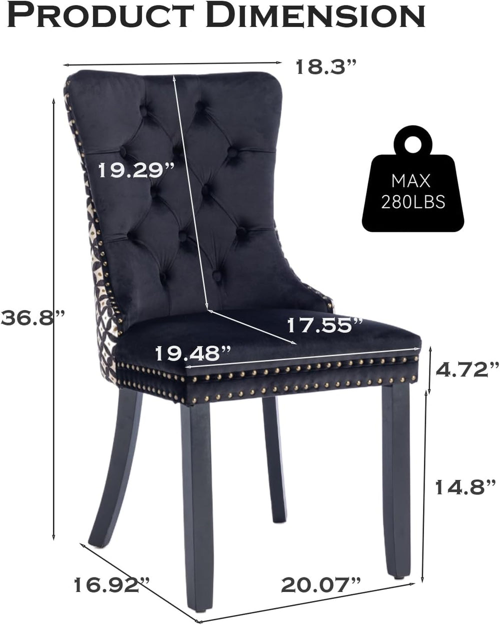 Velvet Upholstered Dining Chairs Set of 2, Modern Style Kitchen Side Chairs w...