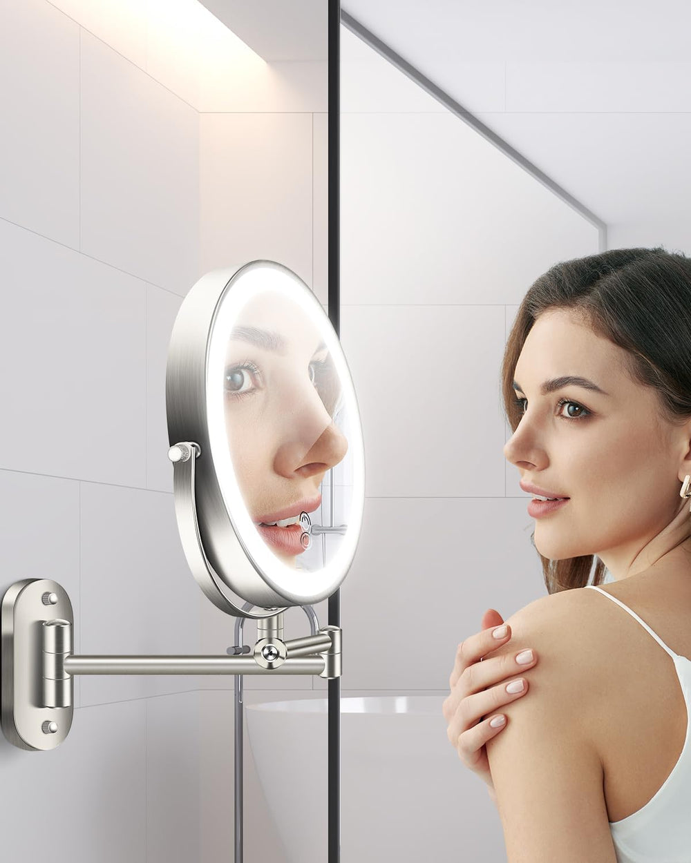 20X 9" Wall Mounted Magnifying Makeup Mirror with Light Height Adjustable