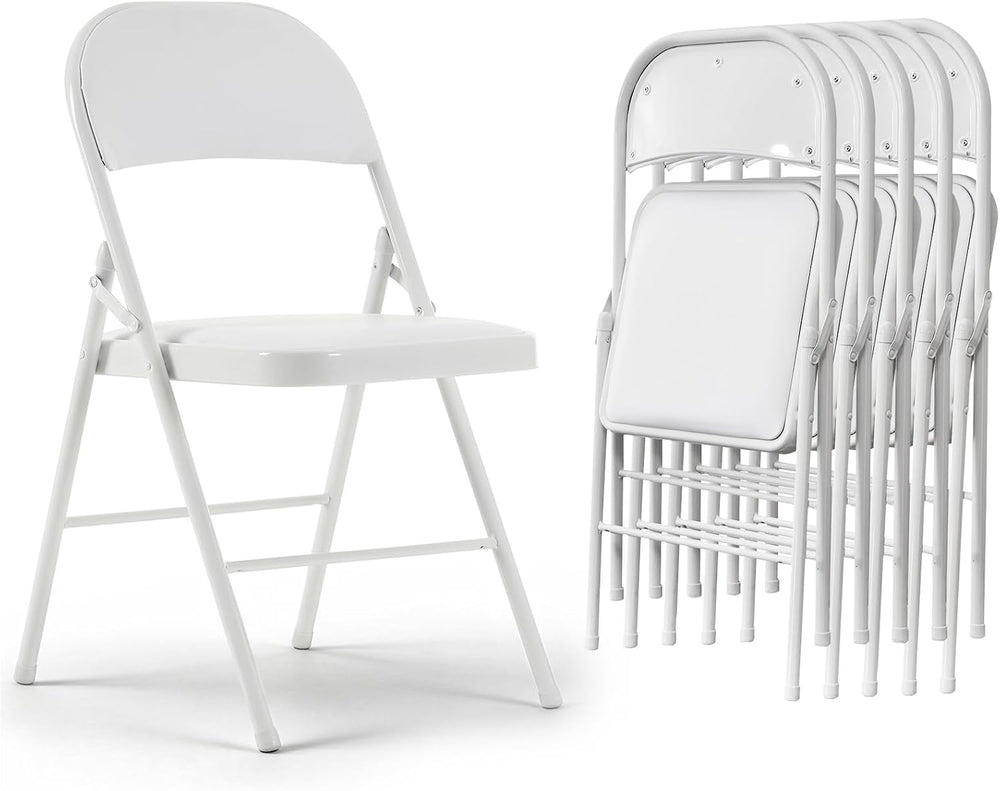Karl home 6 Pack White Folding Chairs with Padded Seats, 330lbs Capacity