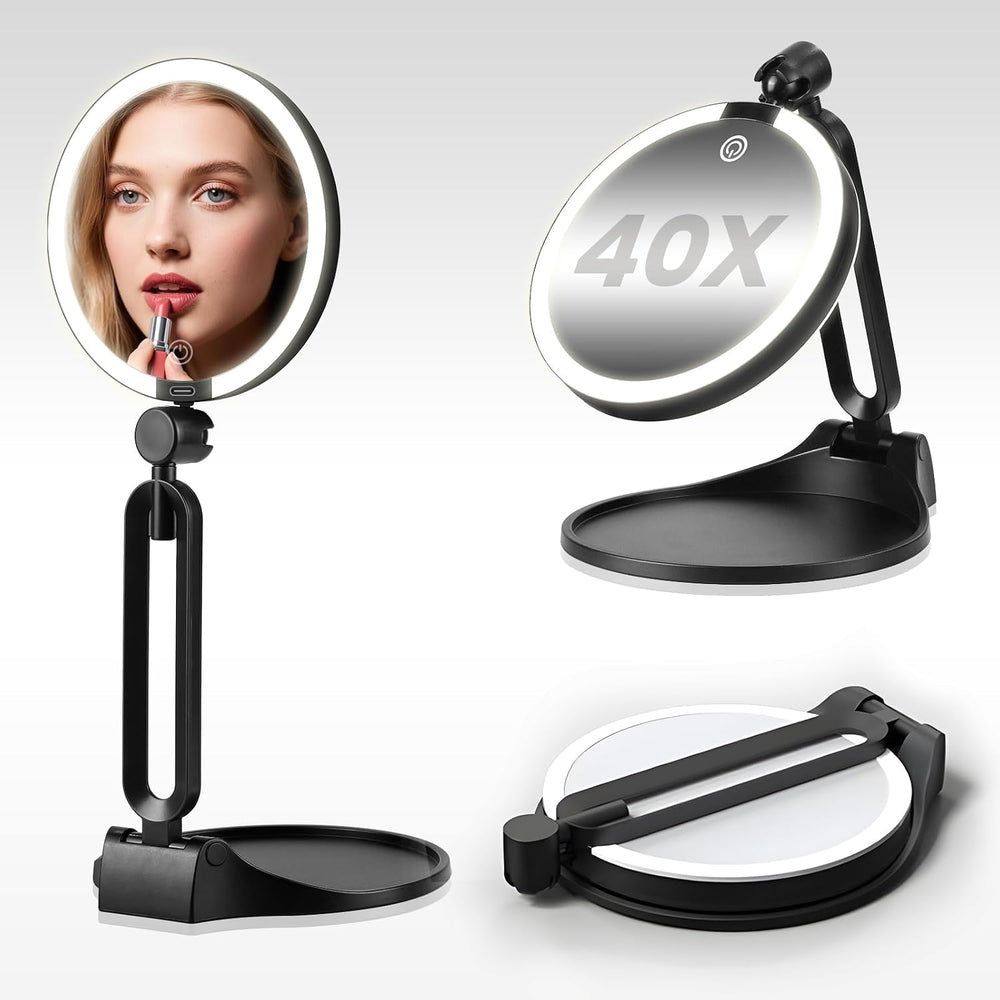 40X/1X Magnifying Mirror with Lights, Double Sided Travel Makeup Mirror
