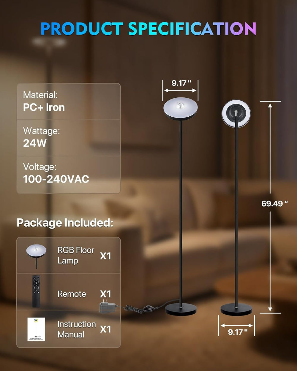 Water Ripple Floor Lamp: RGB, Remote Control
