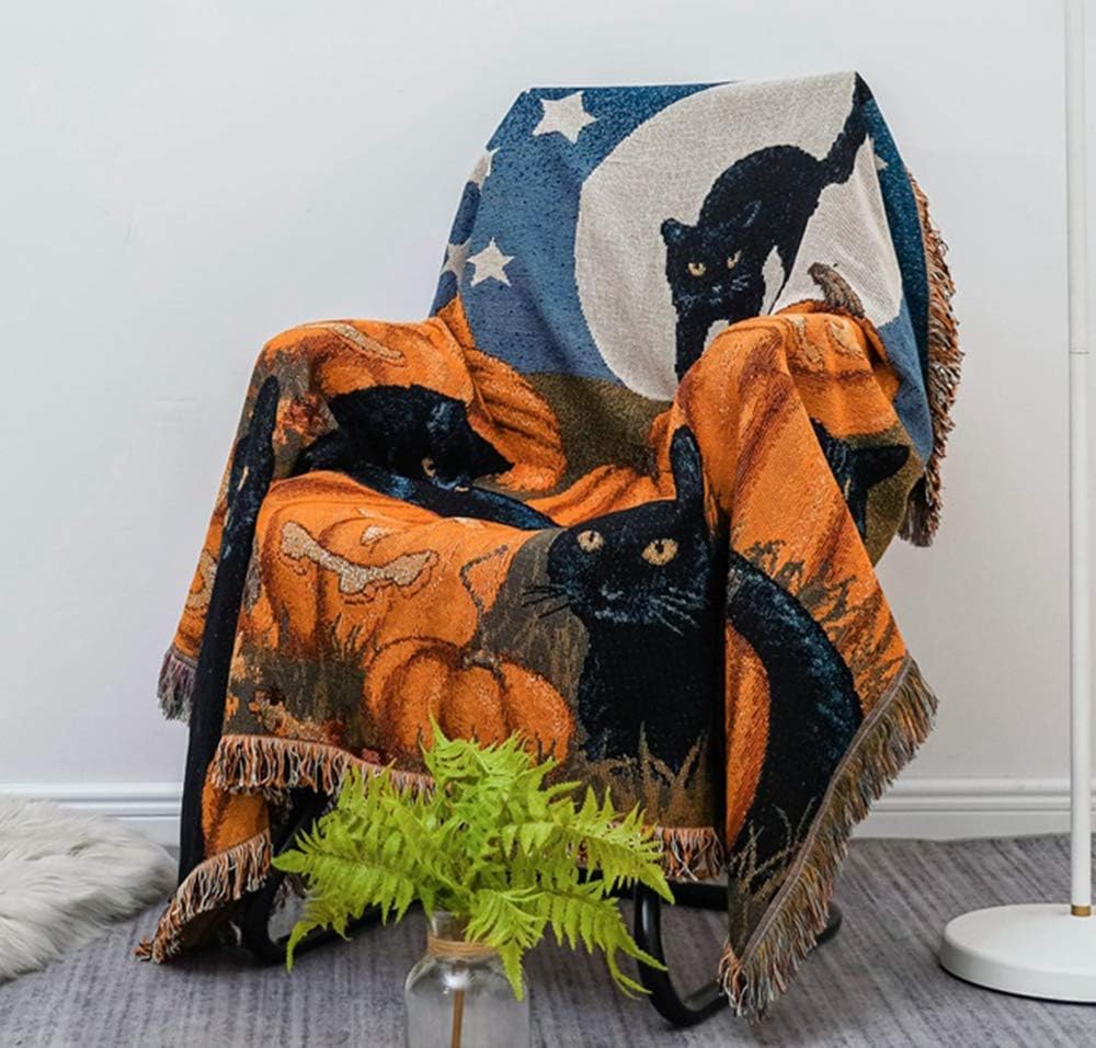 Vintage Halloween Blanket Cat Blanket Sofa Throw Blanket Chair Sofa Couch Bed...