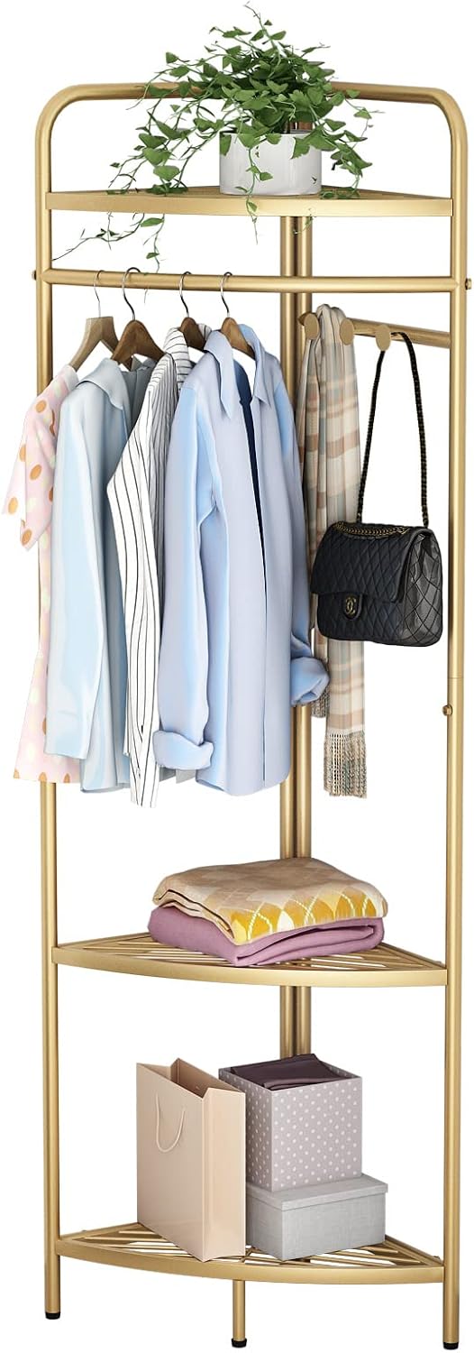 DOORXIFO Corner Gold Clothing Racks Freestanding, Gold Metal Coat Racks with ...