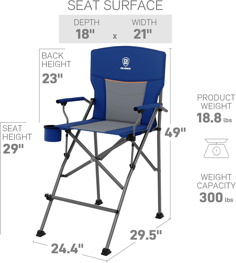 EVER ADVANCED Tall Director Chair 31" Foldable Camping with Carry Bag Blue