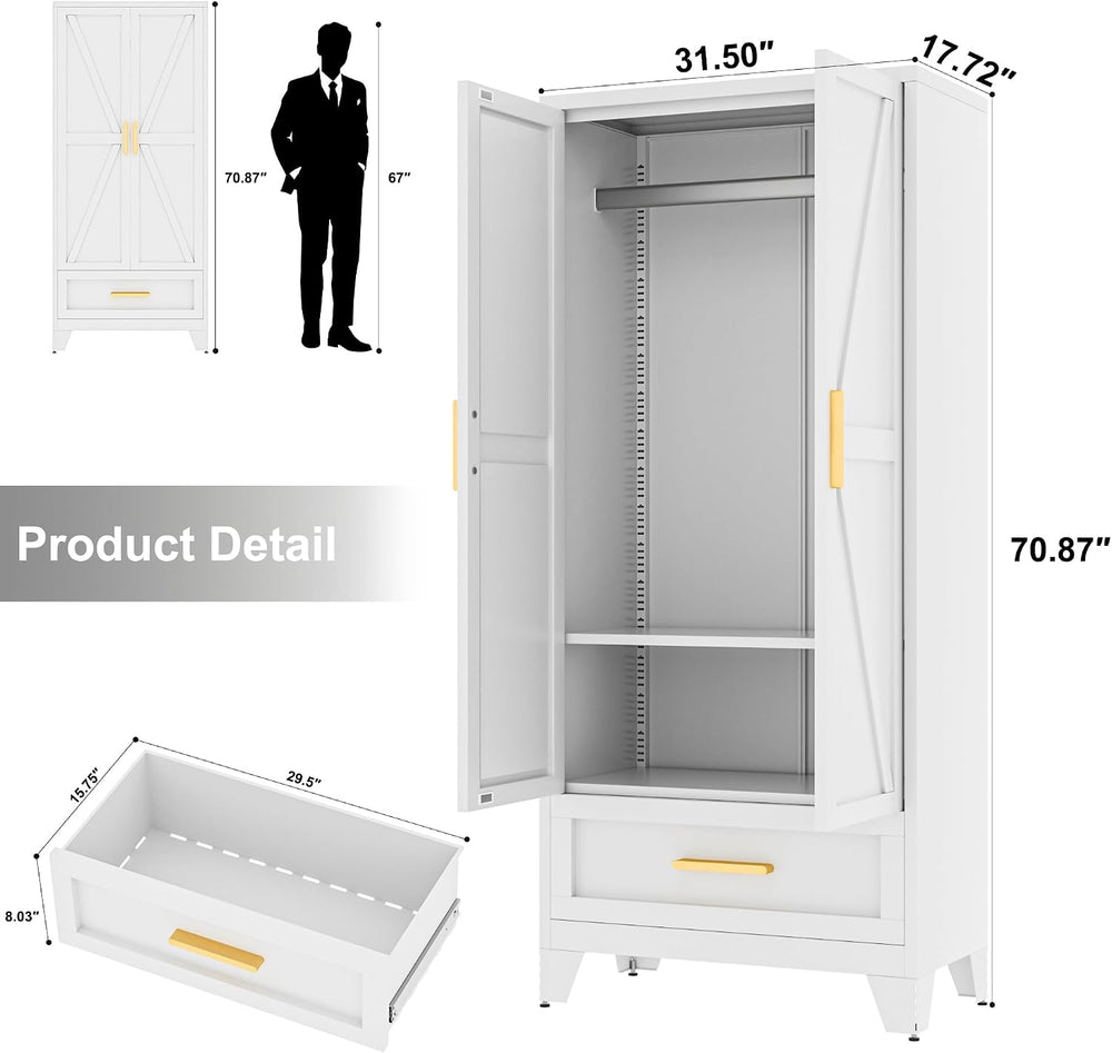 Baborokic Metal Wardrobe Cabinet,71 Armoire Wardrobe Closet with Drawers and ...