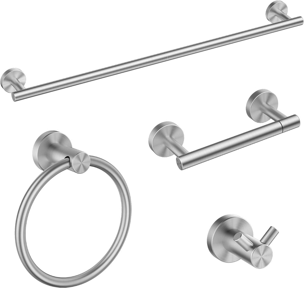 FORIOUS Bathroom Accessories, 4-Piece Bathroom Hardware Set - 24" Towel Bar