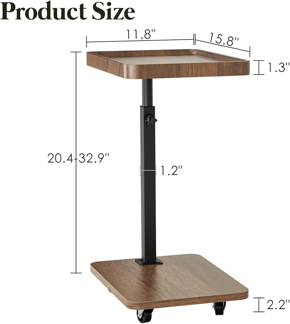 TV Tray Table Set of 2, C Shaped Adjustable End Side Table(Brown)