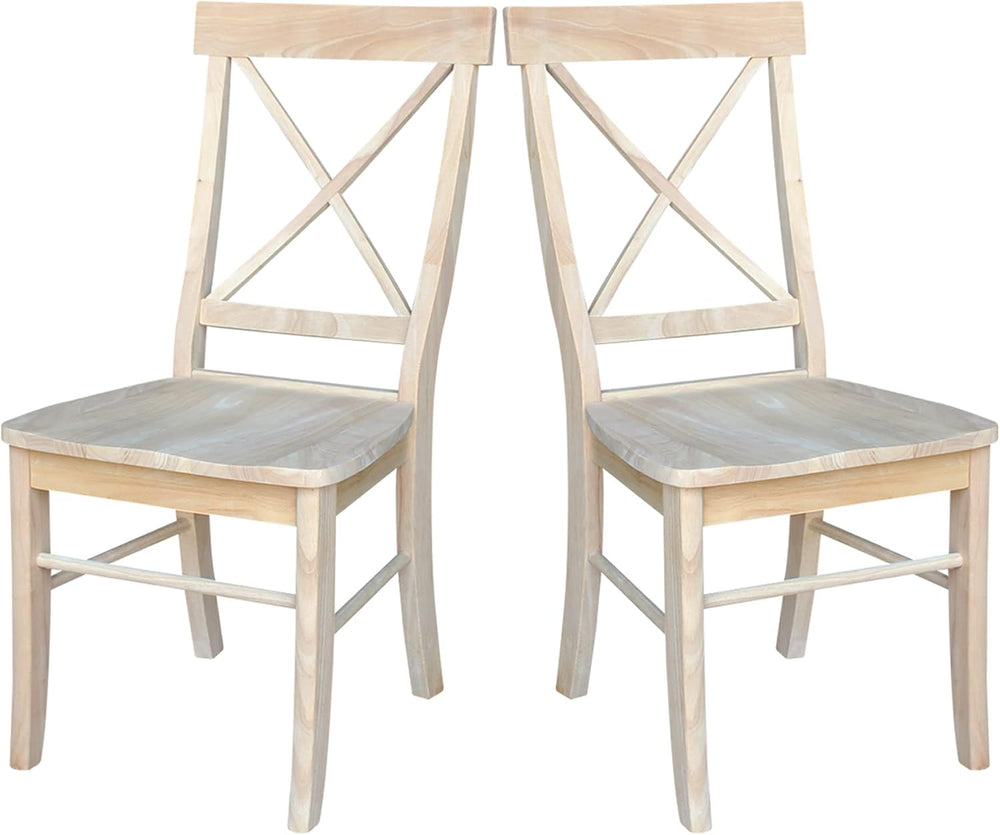 IC International Concepts Set of 2 X-Back Solid Wood Chairs, Unfinished