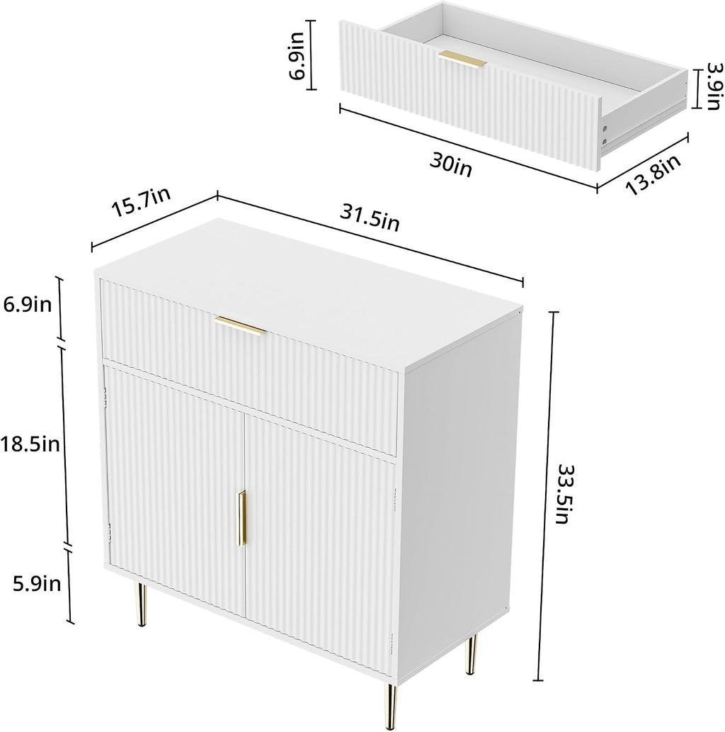 Housoul Sideboard Buffet Cabinet with 2 Doors and Large Drawer, White