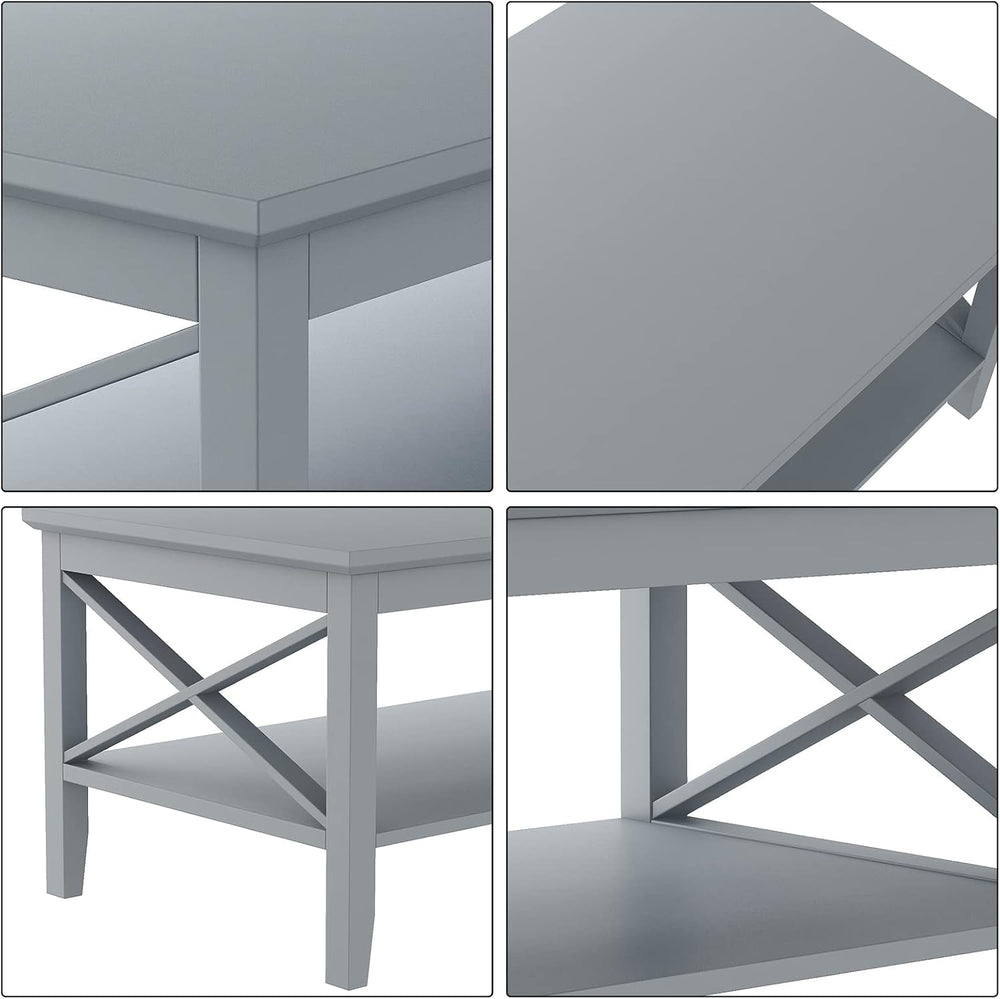 ChooChoo Coffee Table Classic X Design for Living Room, Rectangular Modern Co...