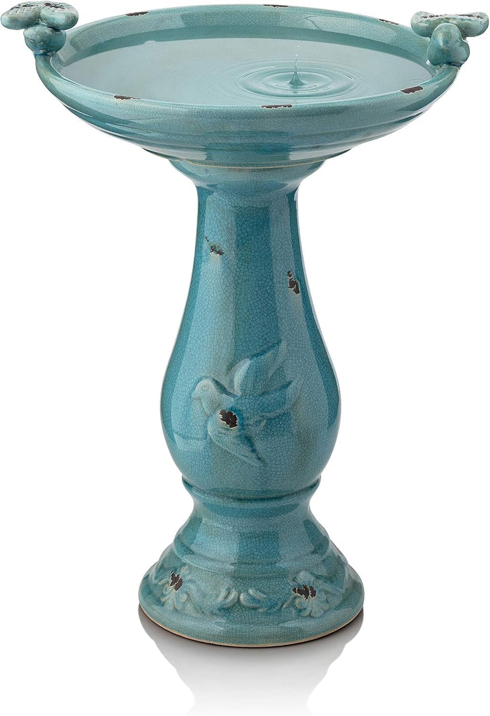 Alpine Corporation 25" Tall Outdoor Ceramic Antique Pedestal Birdbath wi...