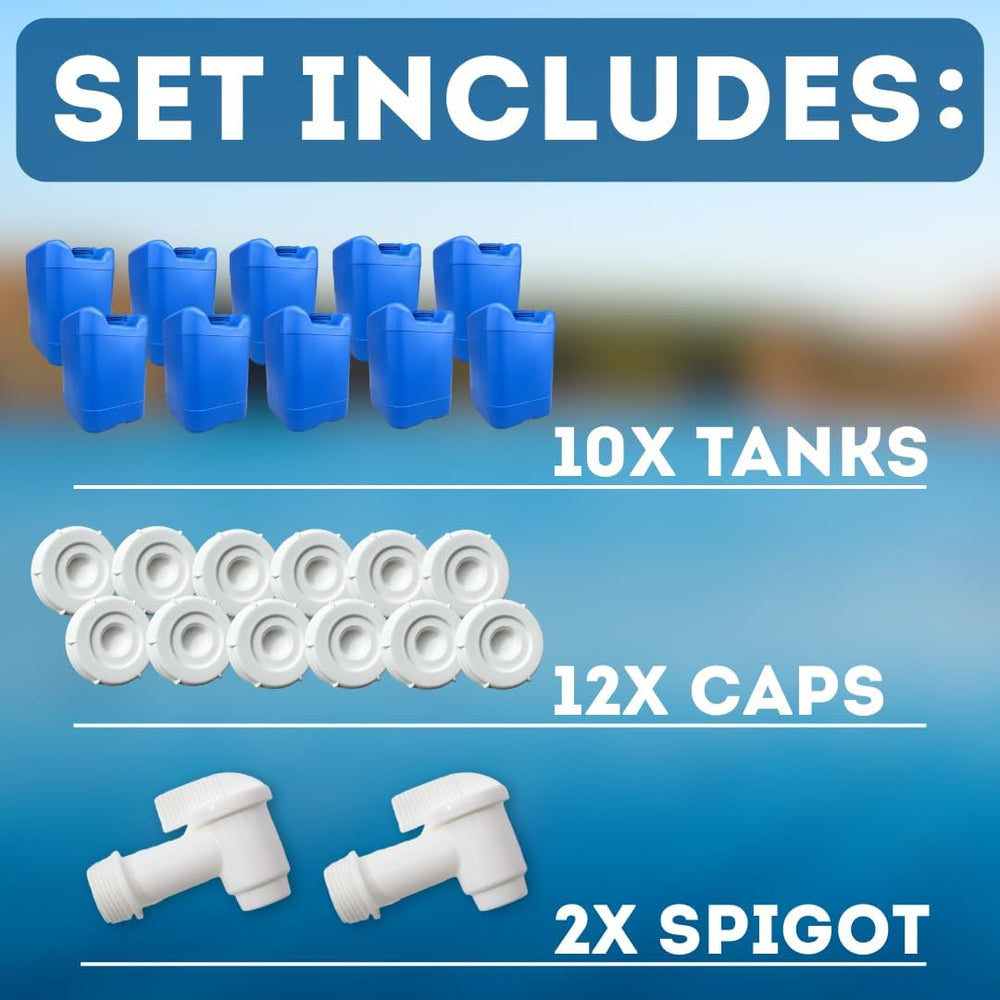 5-Gallon Stackable Water Storage Containers, w/Lids + Spigot, Easy Fill, Surv...