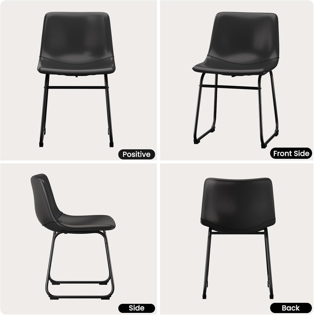 Dining Chairs Set of 4, 18in PU Leather Modern Kitchen Chairs, Black