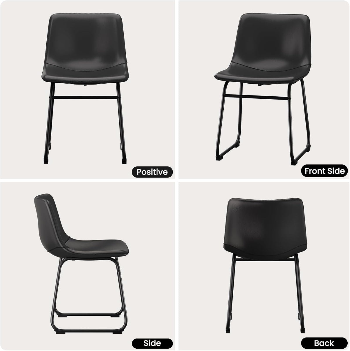 Dining Chairs Set of 4, 18in PU Leather Modern Kitchen Chairs, Black