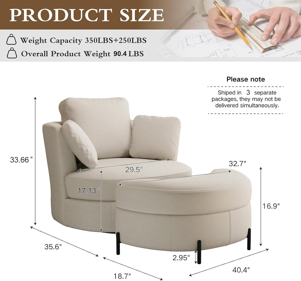 Chifee & Vingol Swivel Accent Chair with Ottoman 40.6" Round Swivel ...