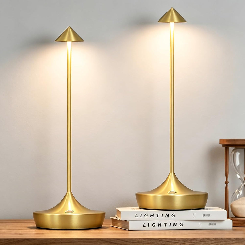 Cordless Rechargeable LED Table Lamp Set of 2, Gold