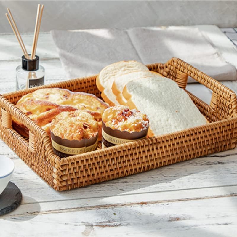 YANGQIHOME 17" Handwoven Rattan Serving Tray with Handles – Rectangular ...