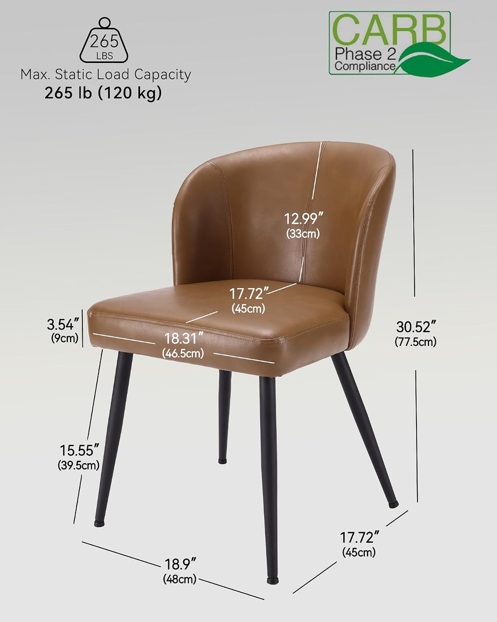 Susalt Upholstered Faux Leather Dining Chairs Set of 4, Brown