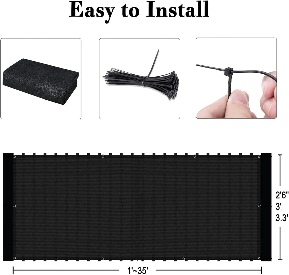 SUNLAX Custom Size 2.5'x26' Black Balcony Privacy Screen 90% UV Block