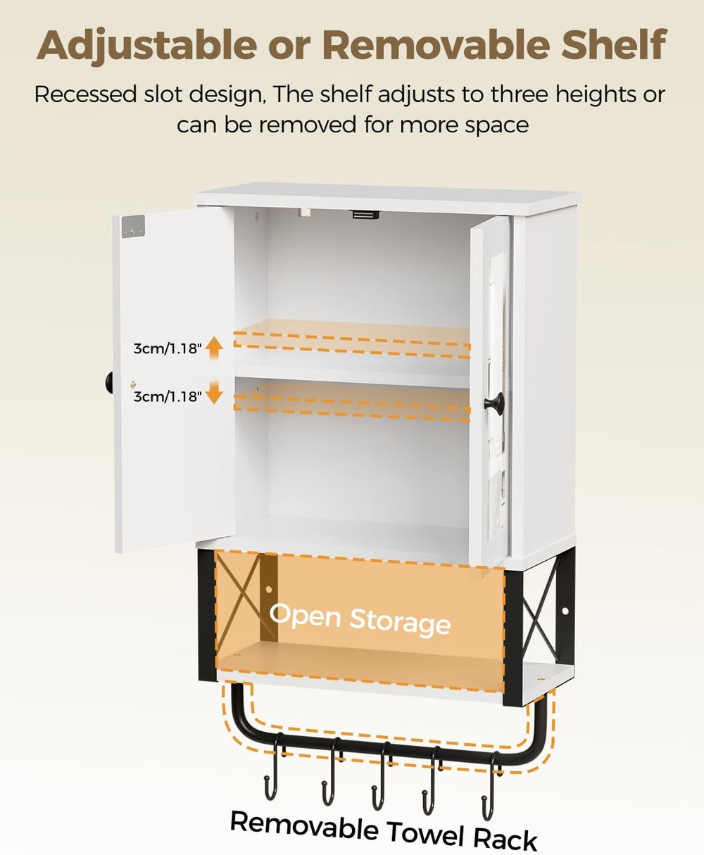 Bathroom Medicine Cabinet with Mirror, Wall Mounted Cabinet with Towel Bar