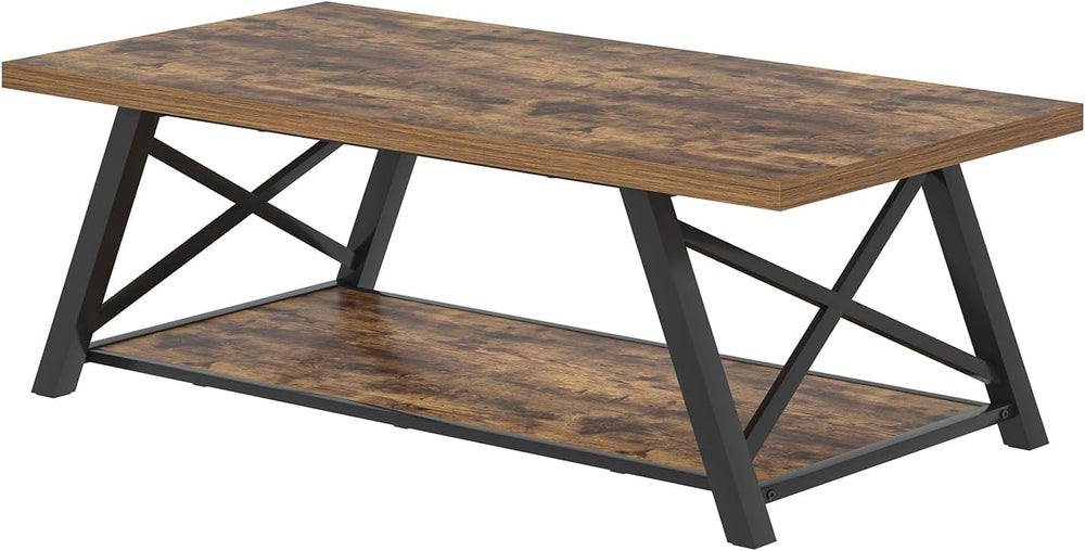 EXCEFUR Modern Coffee Table, Wood and Metal Living Room Center Table with Sto...