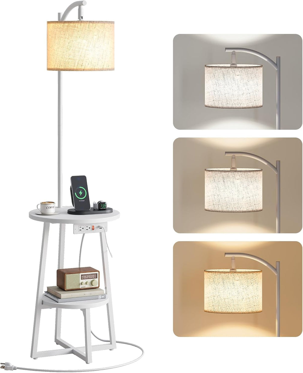Yoobure Floor Lamp with Table - Round Night Stand with Charging Station