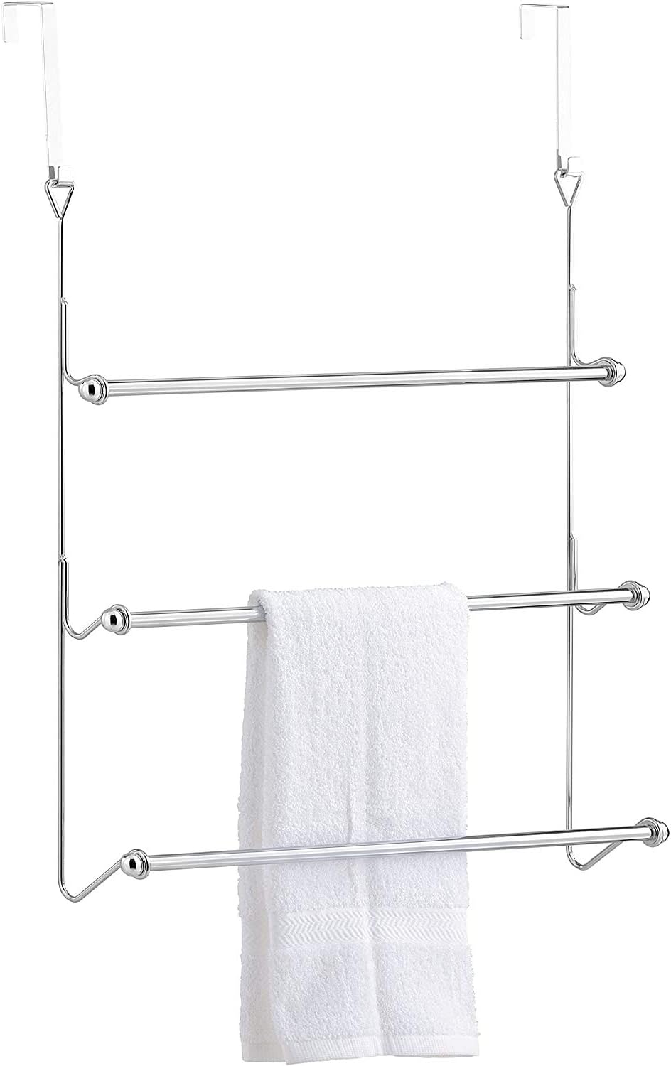 MyGift 3 Tier Over Door Towel Rack, Chrome Bathroom Towel Holder