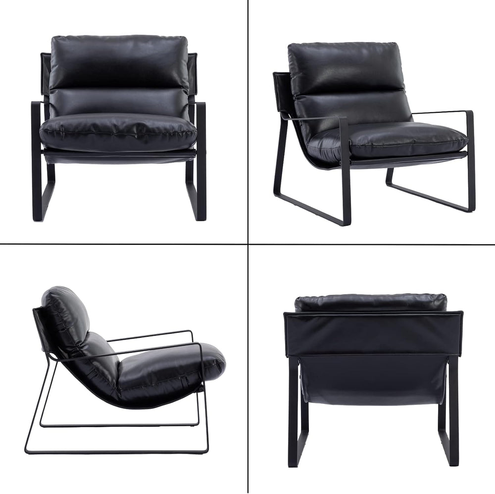 Ya-Home 1-Pack Mid-Century PU Leather Accent Armchair, Black