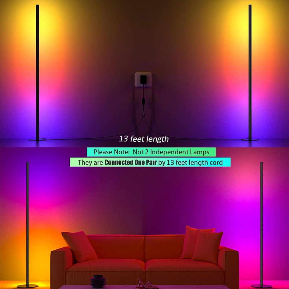 LED Corner Floor Lamp, Ambient Lighting 2 Pack One Connected Pair