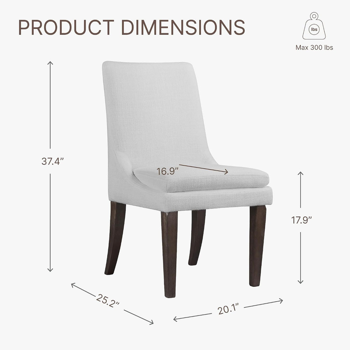 KISLOT Upholstered Dining Chairs Modern Sidechair Performance Fabric High Back Armlesschair for Diningroom Kitchen, White, Set of 2(1 Box)
