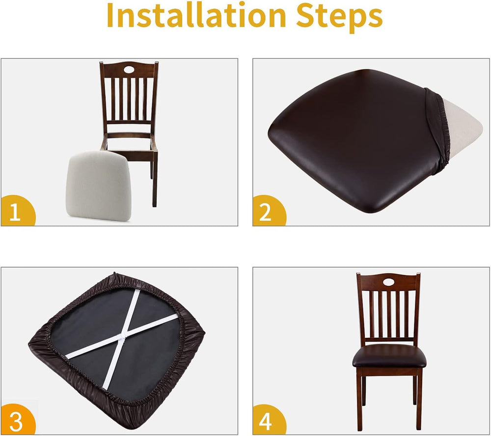 Fuloon Dining Chair Seat Covers 6 PCS, Solid Pu Leather Waterproof Seat Cushi...