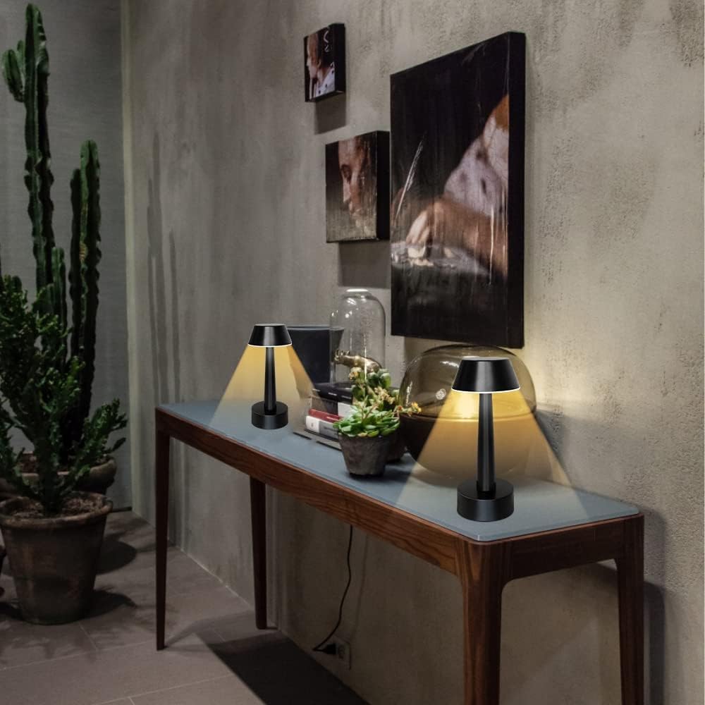 UMEXUS 2 Pack Small Cordless Rechargeable Table Lamp for Restaurant Bar