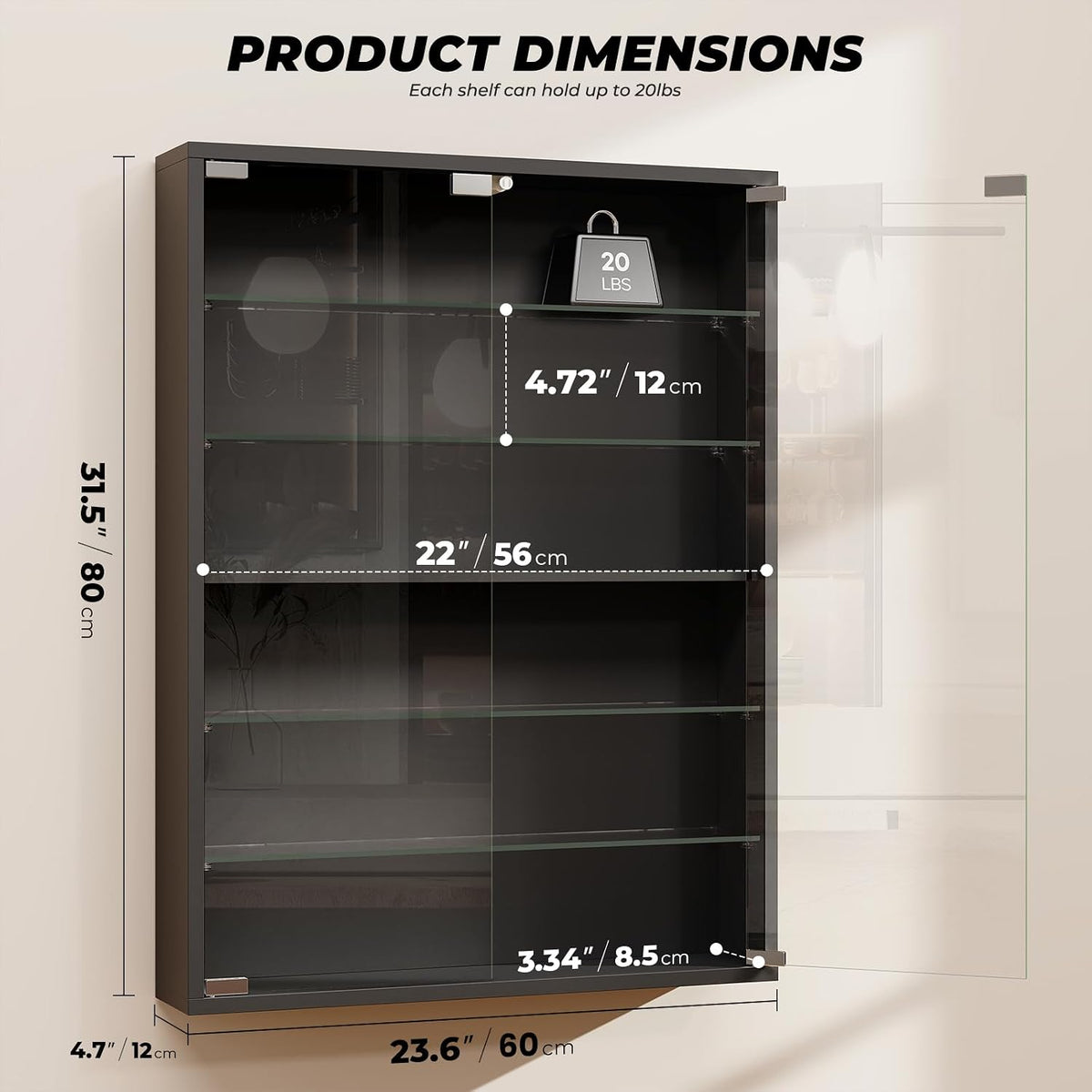 Wall Display Case with Glass Doors, Sports Card Display Case