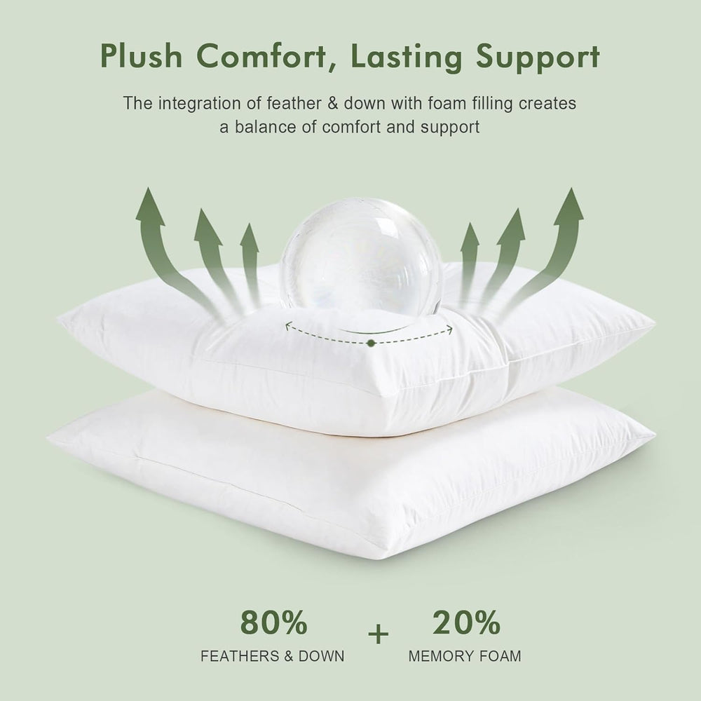 TOPGREEN Feather Down Throw Pillow Inserts 20 x 20, Set of 2, 100% Organic Co...