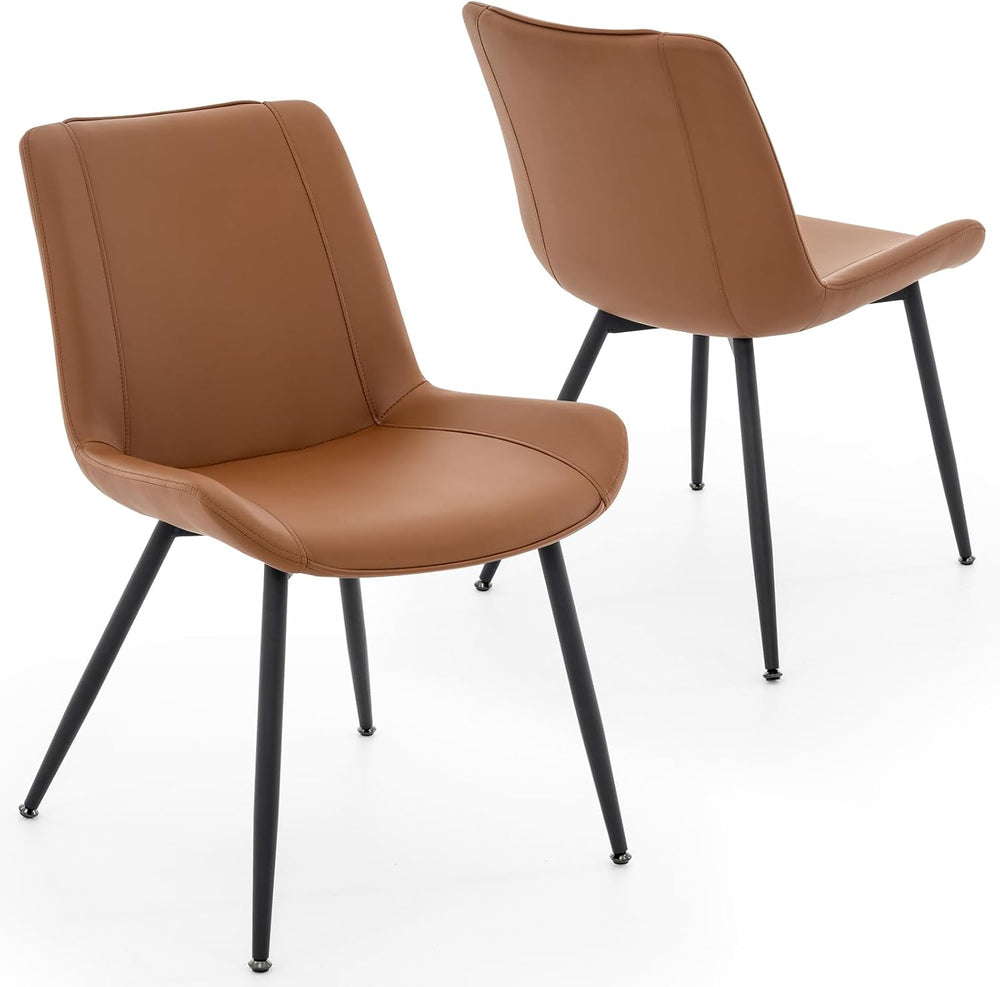 Dining Chairs Set of 2, PU Leather Armless with Metal Legs Brown