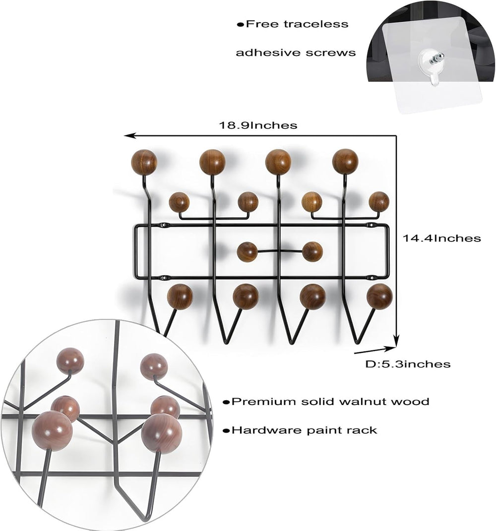 SHISEDECO Classic Mid Century Modern Home Hang it All Coat Rack Dark Walnut