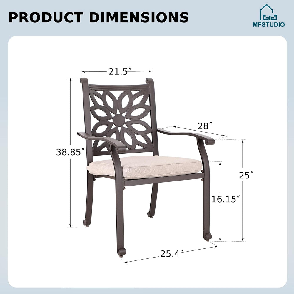 MFSTUDIO Stackable Patio Dining Chairs, Set of 2, Cast Aluminum & Metal