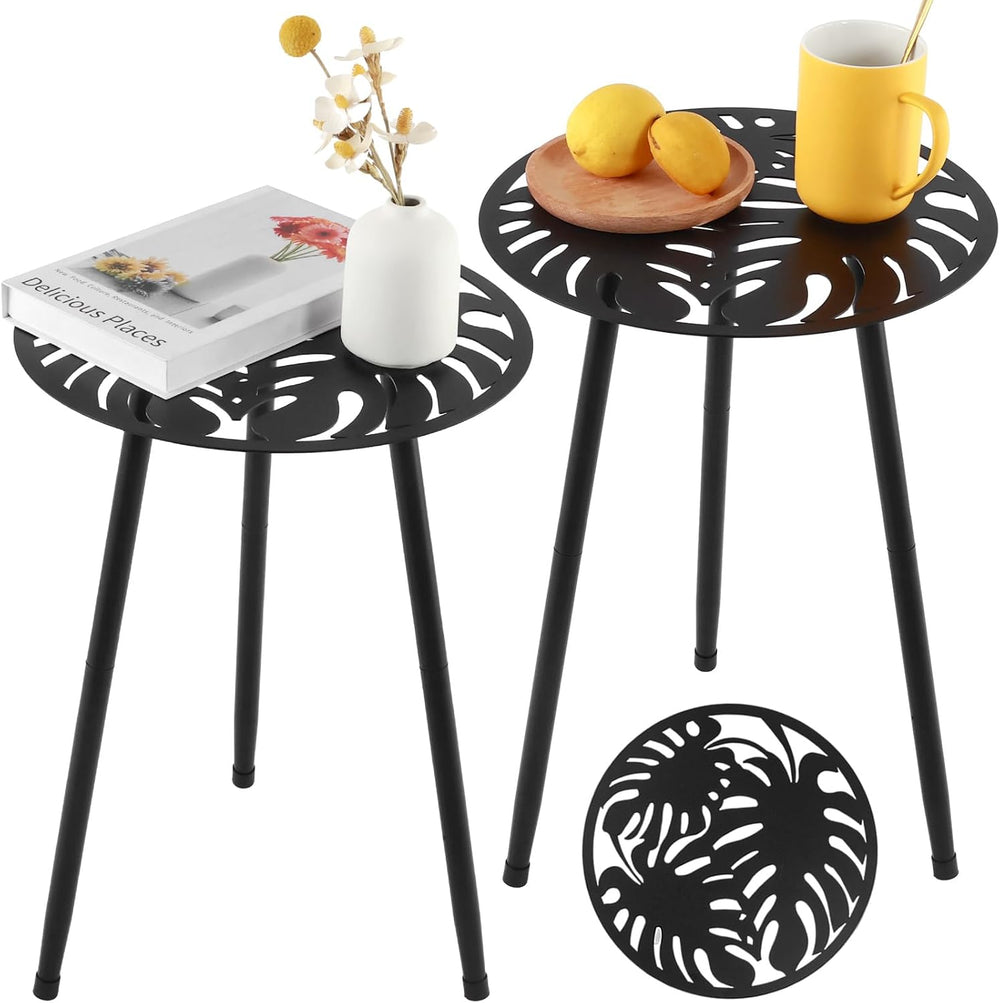 2-Pack Small Metal Side Tables Outdoor Patio Round Accent Table Modern Indoor...