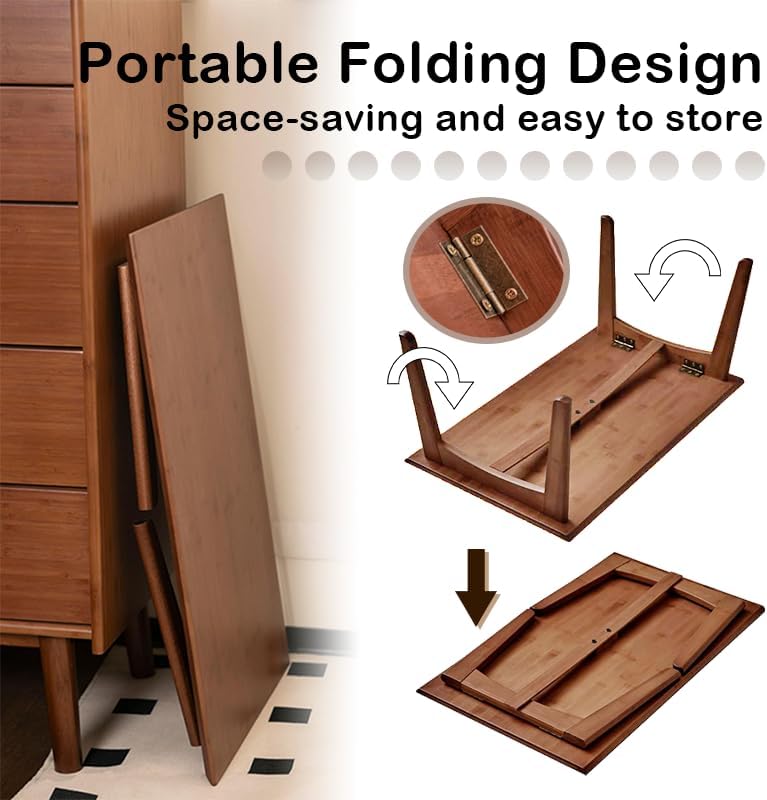 Bamboo Folding Coffee Table, Japanese Low Desk, No Assembly Portable Furnitur...