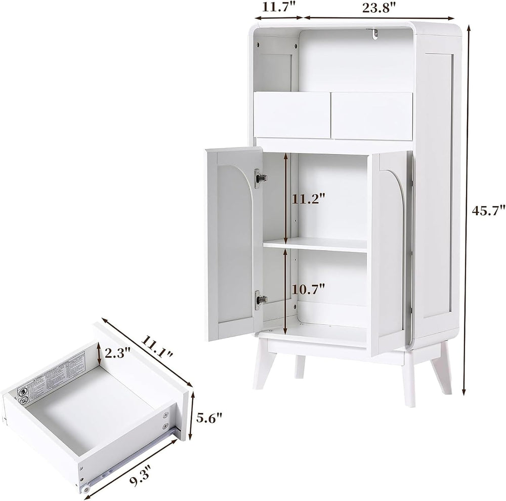 45" Tall Bathroom Storage Cabinet, White Oak, Arched Doors