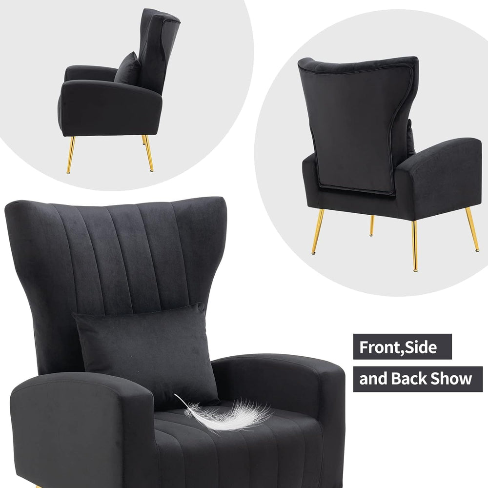 Velvet Accent Arm Chair with Wingback & Lumbar Pillow, Modern Armchair fo...
