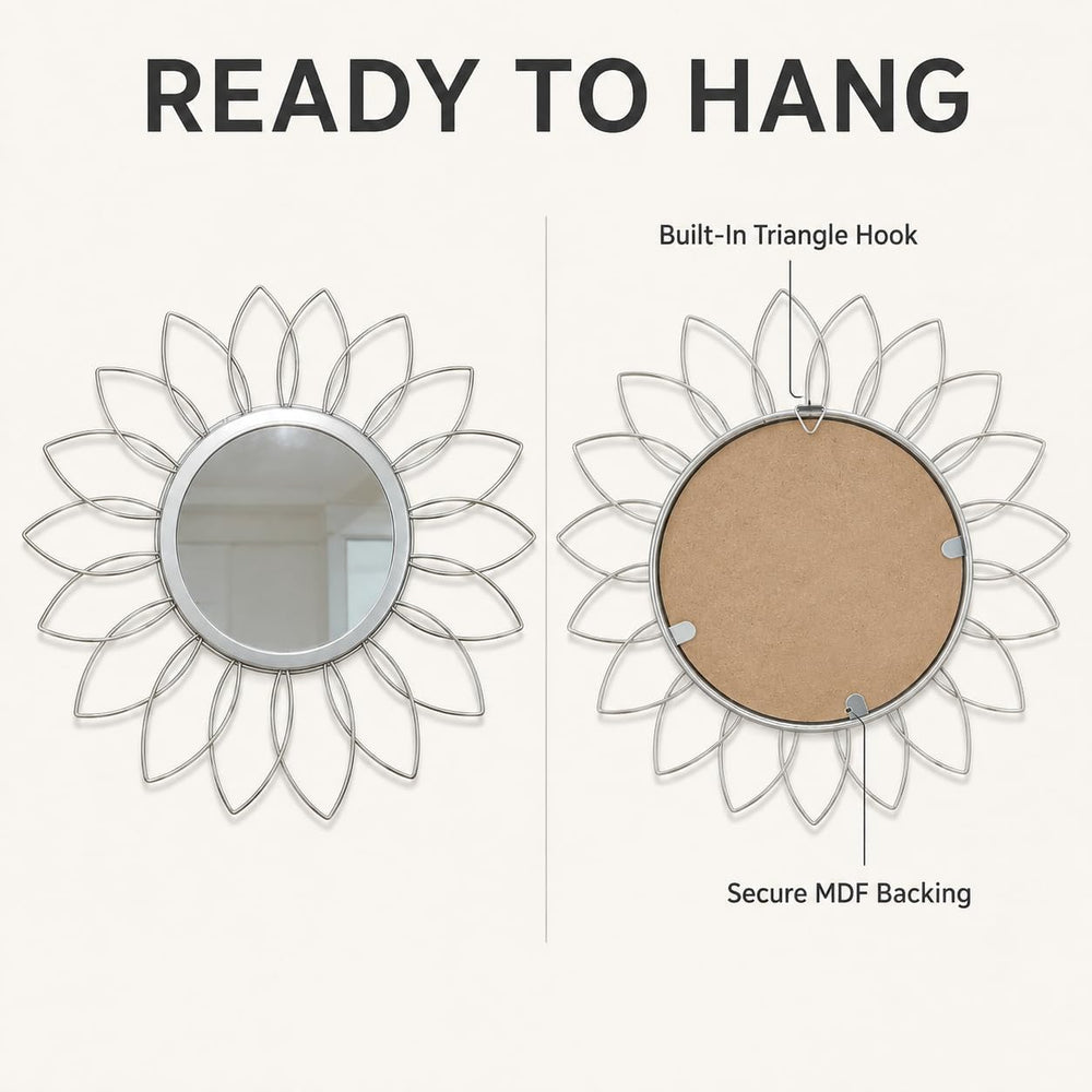 Silver Sunburst Mirror 14x14 Inch, Decorative Wall Accent with Metal Frame, S...